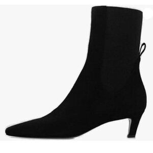 Milooey shoes Women's Square Toe Ankle Boots Low Heel Elastic Chelsea ,Black